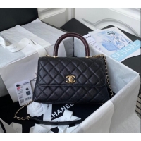 Good Quality Chanel Coco Handle Quilted Grained Calfskin Small Flap Bag with Top Handle A92990 Black/Burgundy 2025