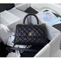 Top Quality Chanel Coco Handle Quilted Grained Calfskin Small Flap Bag with Top Handle A92990 All Black 2025