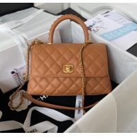 Promotional Chanel Coco Handle Quilted Grained Calfskin Small Flap Bag with Top Handle A92990 Brown 2025