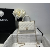 Grade Design Chanel Coco Handle Quilted Grained Calfskin Mini Flap Bag with Top Handle AS2215 White 2025