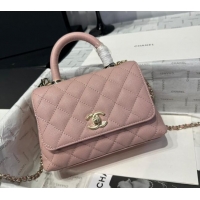 Low Price Chanel Coco Handle Quilted Grained Calfskin Mini Flap Bag with Top Handle AS2215 Light Pink 2025