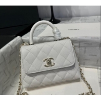 Unique Grade Chanel Coco Handle Quilted Grained Calfskin Nano Flap Bag with Top Handle AP4424 White 2025