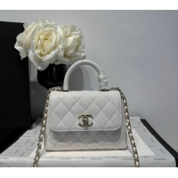 Unique Grade Chanel Coco Handle Quilted Grained Calfskin Nano Flap Bag with Top Handle AP4424 White 2025