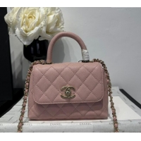 Top Grade Chanel Coco Handle Quilted Grained Calfskin Nano Flap Bag with Top Handle AP4424 Light Pink 2025