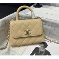 Good Taste Chanel Coco Handle Quilted Grained Calfskin Nano Flap Bag with Top Handle AP4424 Beige 2025