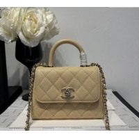 Good Taste Chanel Coco Handle Quilted Grained Calfskin Nano Flap Bag with Top Handle AP4424 Beige 2025