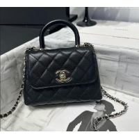 Good Taste Chanel Coco Handle Quilted Grained Calfskin Nano Flap Bag with Top Handle AP4424 Black 2025