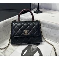 Low Cost Chanel Coco Handle Quilted Grained Calfskin Nano Flap Bag with Top Handle AP4424 Black/Burgundy 2025