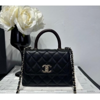 Low Cost Chanel Coco Handle Quilted Grained Calfskin Nano Flap Bag with Top Handle AP4424 Black/Burgundy 2025