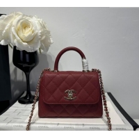 Luxurious Chanel Coco Handle Quilted Grained Calfskin Nano Flap Bag with Top Handle AP4424 Dark Burgundy 2025