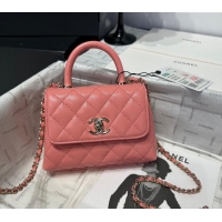 Top Design Chanel Coco Handle Quilted Grained Calfskin Nano Flap Bag with Top Handle AP4424 Pink 2025