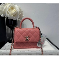 Top Design Chanel Coco Handle Quilted Grained Calfskin Nano Flap Bag with Top Handle AP4424 Pink 2025