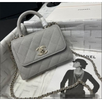 Well Crafted Chanel Coco Handle Quilted Grained Calfskin Nano Flap Bag with Top Handle AP4424 Grey 2025