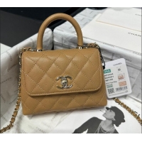 Good Taste Chanel Coco Handle Quilted Grained Calfskin Nano Flap Bag with Top Handle AP4424 Apricot 2025