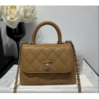 Good Taste Chanel Coco Handle Quilted Grained Calfskin Nano Flap Bag with Top Handle AP4424 Apricot 2025