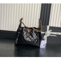 Luxury Cheap Chanel Quilted Shiny Calfskin Medium Hobo bag AS5293 Black 2025