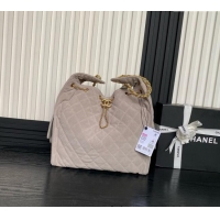 Famous Brand Chanel Quilted Suede Large Hobo bag AS5311 Light Grey 2025