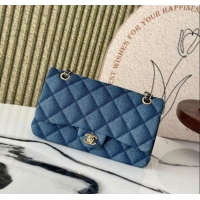 Low Cost Chanel Quilted Denim Classic Medium Flap bag A01112 Blue 2025