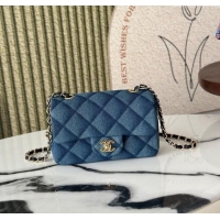 Low Cost Chanel Quilted Denim Classic Medium Flap bag A01112 Blue 2025