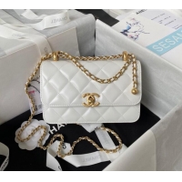 Pretty Style Chanel Quilted Calfskin Mini Flap Bag with Gold-Tone Balls AS2615 White 2025