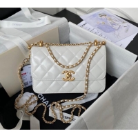 Grade Quality Chanel Quilted Calfskin Small Flap Bag with Gold-Tone Balls AS2649 White 2025