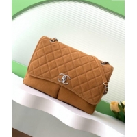 Cheap Price Chanel Vintage Litchi-Grained Calfskin Suede Flap Bag with Pouch AS6068 Light Brown 2025