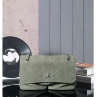 Buy Fashionable Chanel Vintage Litchi-Grained Calfskin Suede Flap Bag with Pouch AS6068 Dusty Green 2025