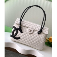 Top Grade Chanel Quilted Calfskin Airport Flap Bag with Maxi CC AS6338 White/Black 2025