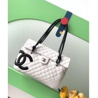 Top Grade Chanel Quilted Calfskin Airport Flap Bag with Maxi CC AS6338 White/Black 2025