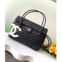 Grade Quality Chanel Quilted Calfskin Airport Flap Bag with Maxi CC AS6338 Black/White 2025