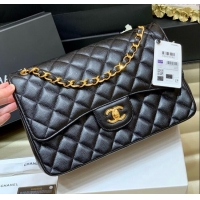 Free Shipping Chanel Classic Large Flap Bag in Original Grained Calfskin Leather A58600 Black/Gold 2025 Top Quality