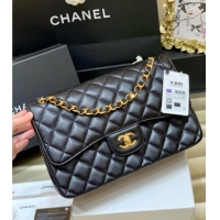 Free Shipping Chanel Classic Large Flap Bag in Original Grained Calfskin Leather A58600 Black/Gold 2025 Top Quality