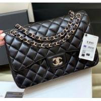 Best Product Chanel Original Lambskin Classic Large Flap Bag A58600 Black/Silver 2025 Top Quality