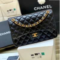 Luxury Cheap Chanel Original Lambskin Classic Large Flap Bag A58600 Black/Gold 2025 Top Quality