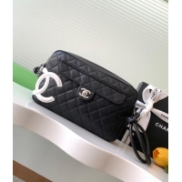 Good Quality Chanel Quilted Calfskin Leather Camera Bag with Maxi CC AS6326 Black/White 2025