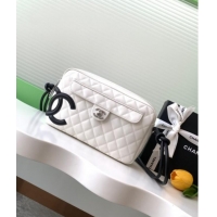 Well Crafted Chanel Quilted Calfskin Leather Camera Bag with Maxi CC AS6326 White/Black 2025