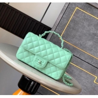 Super Quality Chanel Quilted Lambskin & Lacquered Metal Mini Flap Bag with Top Handle AS5243 Light Green 2025