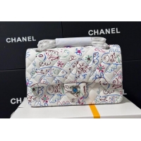 Top Design Chanel Flying Fish Print Fabric Classic 11.12 Medium Flap Bag A01112 White 2025