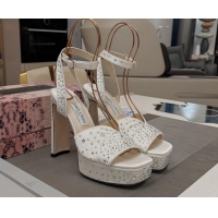 Durable Jimmy Choo Strass Satin Platform High Heel Sandals 12.5cm White 1122094