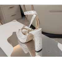 Durable Jimmy Choo Strass Satin Platform High Heel Sandals 12.5cm White 1122094