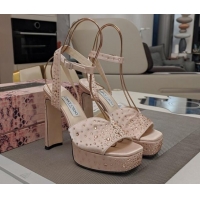 Low Price Jimmy Choo Strass Satin Platform High Heel Sandals 12.5cm Light Pink 1122095