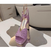 Luxurious Jimmy Choo Strass Satin Platform High Heel Sandals 12.5cm Purple 1122096