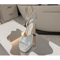 Good Quality Jimmy Choo Shiny Satin Platform High Heel Sandals 12.5cm Silver 1122097