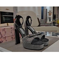 Top Design Jimmy Choo Claressa Platform High Heel Sandals 12.5cm in Black Leather and Strass 1122104