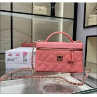 Best Quality Chanel Grained Calfskin Long Vanity Case with Chain AP4407 Light Pink 2025