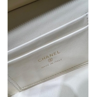 Low Cost Chanel Grained Calfskin Long Vanity Case with Chain AP4407 White 2025