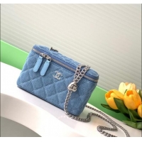 Super Quality Chanel Light Blue Denim Clutch with Chain and Heart AP3204 2025