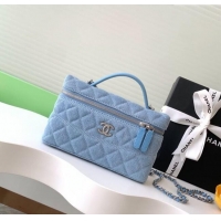 Top Quality Chanel Denim Long Vanity Case with Chain AP4407 Light Blue 2025