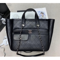 Top Grade Chanel Quilted Calfskin Large Shopping Bag CH011302 Black 2025