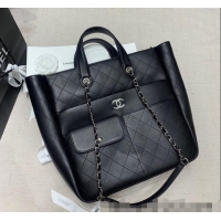 Super Quality Chanel Quilted Calfskin Vertical Shopping Bag CH011302 Black 2025